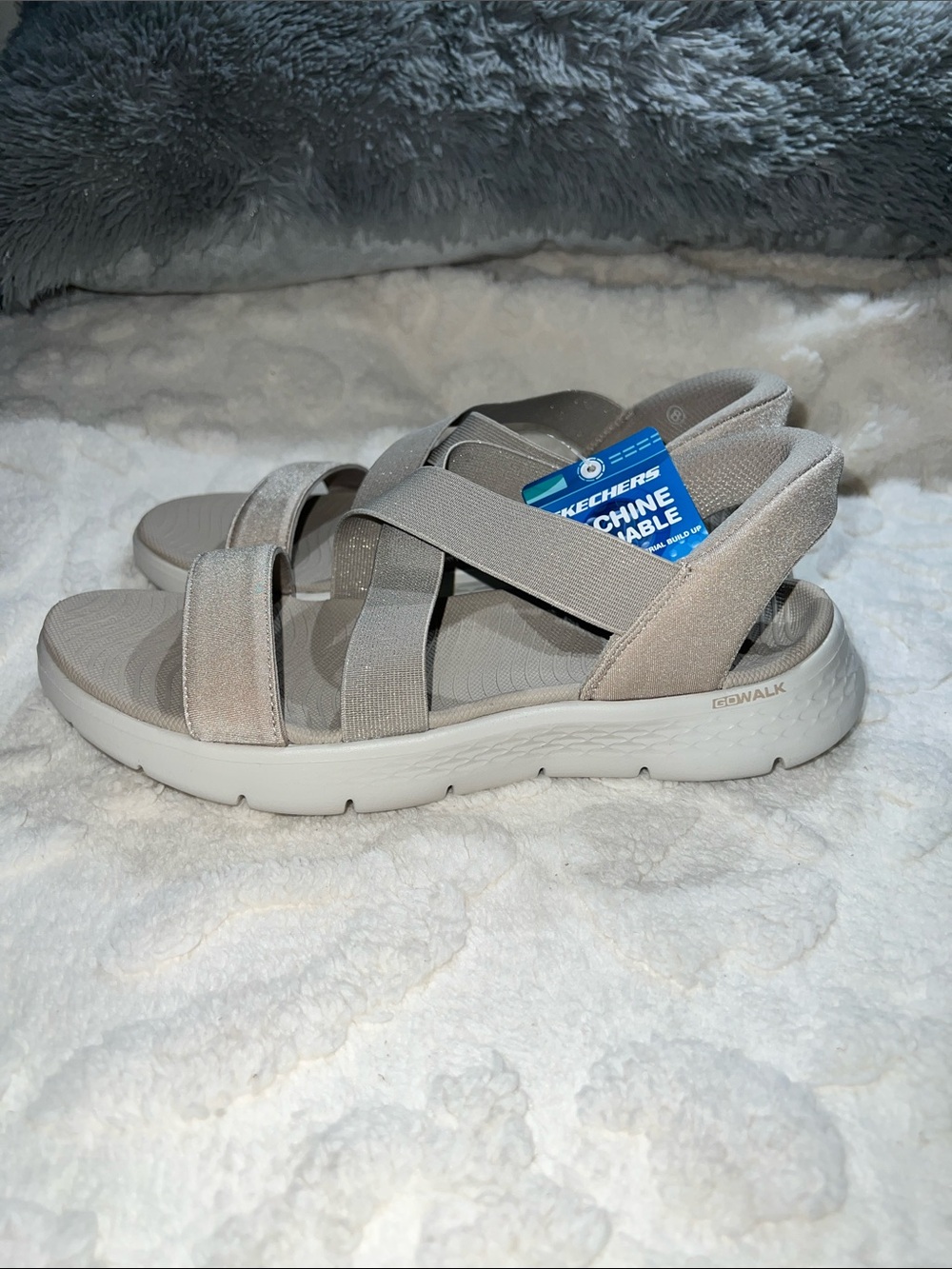 Skechers Hands Free GO Walk Flex Taupe Glimmer Up Women’s Sandals Size 8 NWT